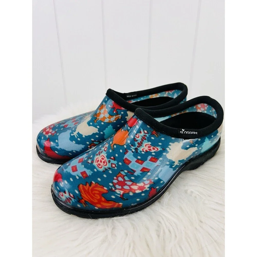 Sloggers Blue Chicken Shoes Farm Garden Rain Shoes Womens Size 6 Made in USA